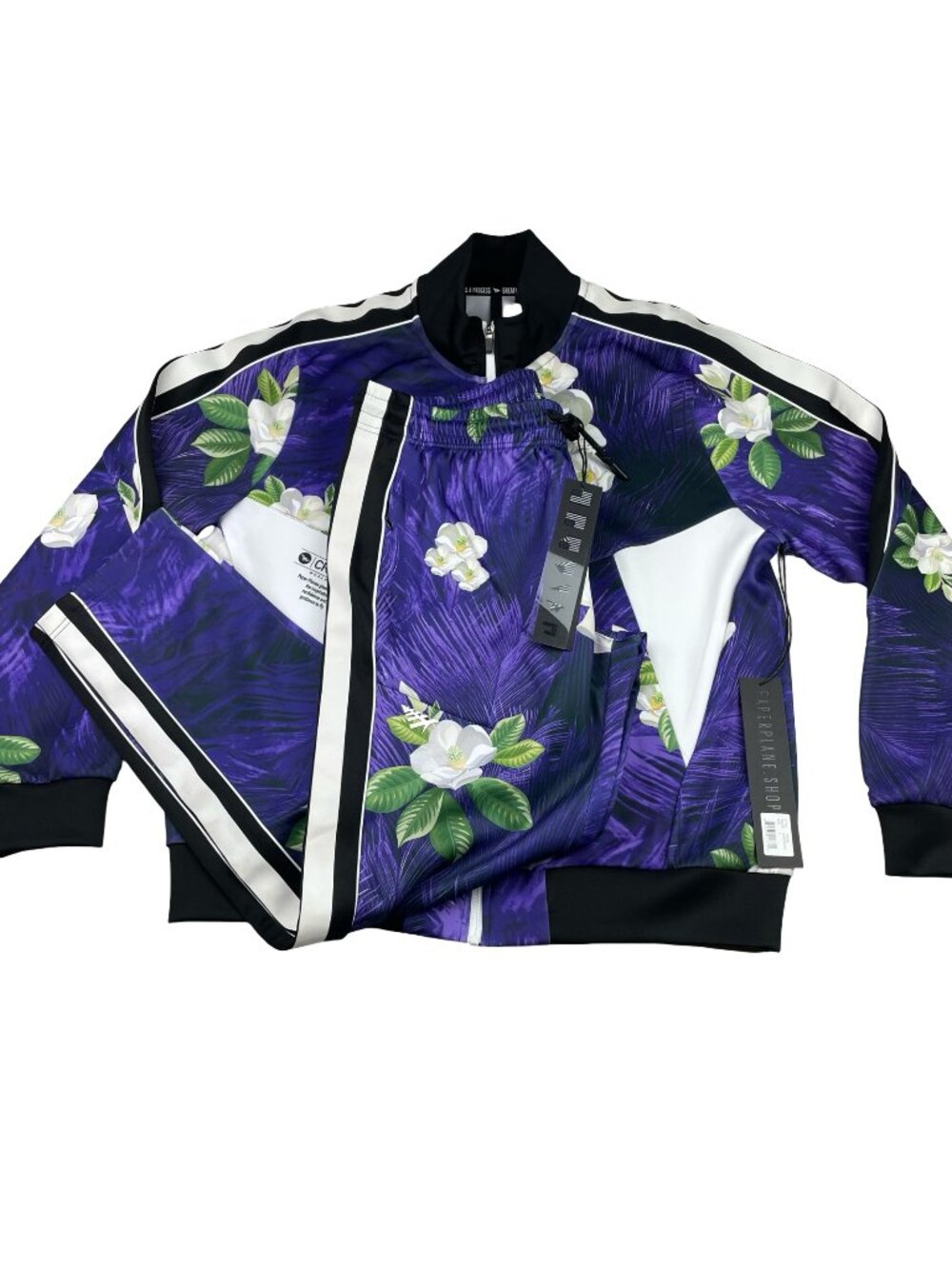 NEW Paperplanes Men's Track Suit Purple Mardigras Floral • Large